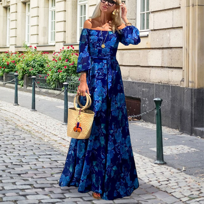 👗Elegantna dolga obleka brez naramnic s kaskadnimi cvetličnimi vzorci-GR